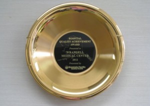 The Gold Pan Quality Achievement Award is on display in the hospital's main lobby.