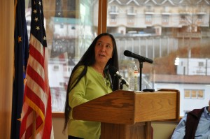Jana Harcharek, director of the North Slope Borough School District’s Iñupiaq Education Department, discusses Native education and spirituality during the Sealaska Heritage Institute’s Native spirituality lecture series. (Christina Eriksen/SHI)